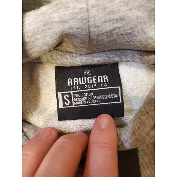 Rawgear Vintage Hoodie Men's Size Small Gray Distressed Puffed Logo Streeywear - Picture 5 of 11